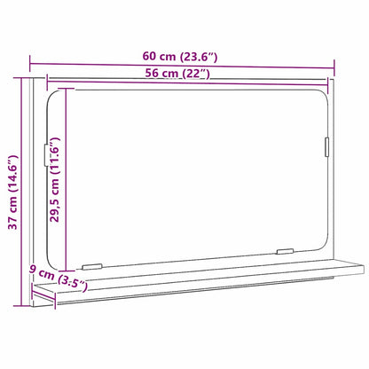vidaXL Mirror Shelf Black Oak 60 x 10.5 x 37 cm Engineered Wood