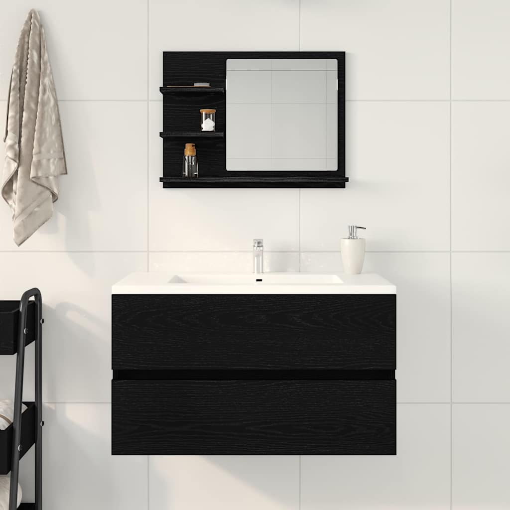 vidaXL Bathroom Mirror Black Oak 60x10.5x45 cm Engineered Wood