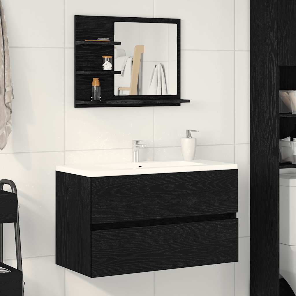 vidaXL Bathroom Mirror Black Oak 60x10.5x45 cm Engineered Wood