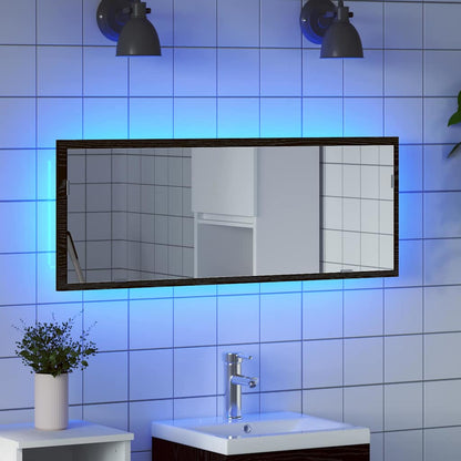 vidaXL LED Bathroom Mirror Black Oak 100 x 8.5 x 37 cm Glass