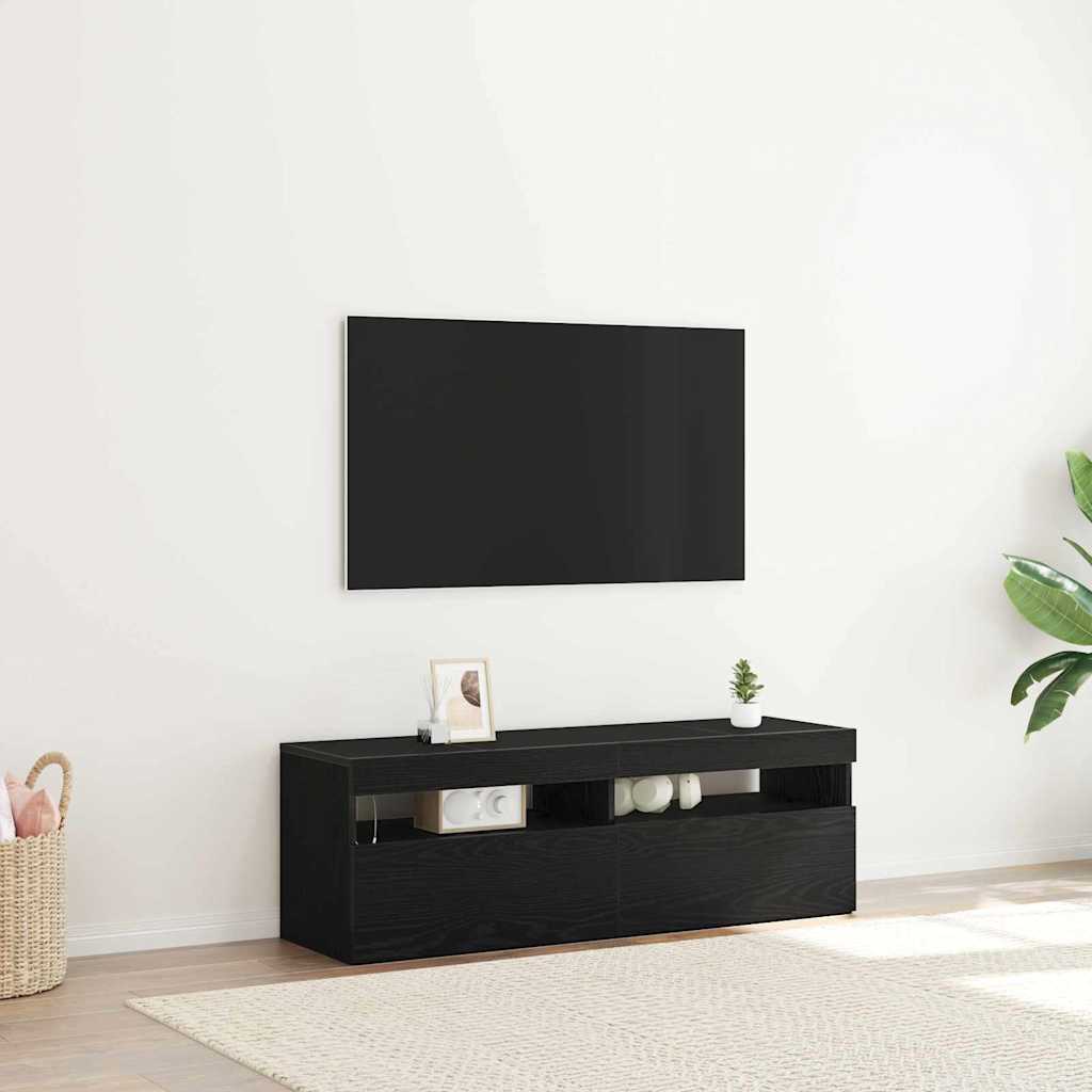 vidaXL TV Cabinet with LED Black Oak 120 x 35 x 40 cm Engineered Wood