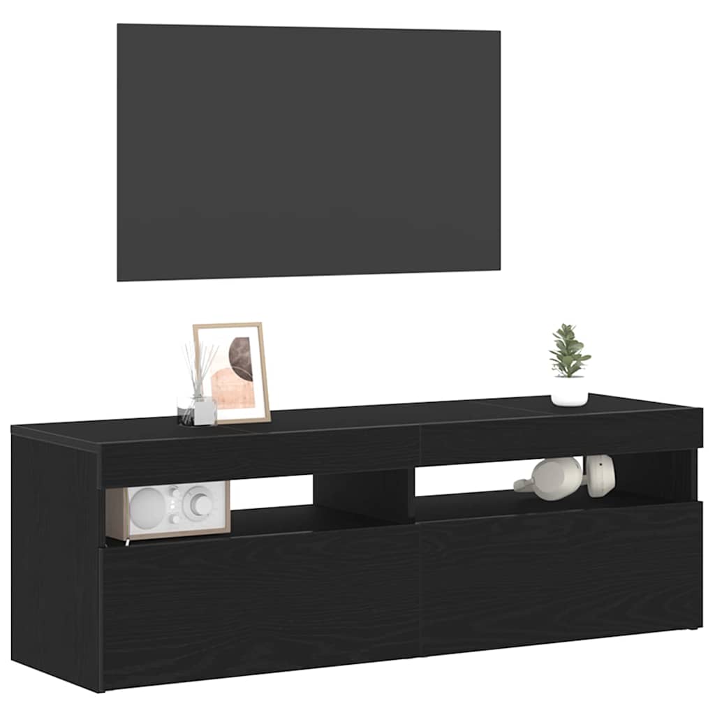 vidaXL TV Cabinet with LED Black Oak 120 x 35 x 40 cm Engineered Wood