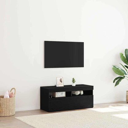 vidaXL TV Cabinet with LED Black Oak 90 x 35 x 40 cm Engineered Wood