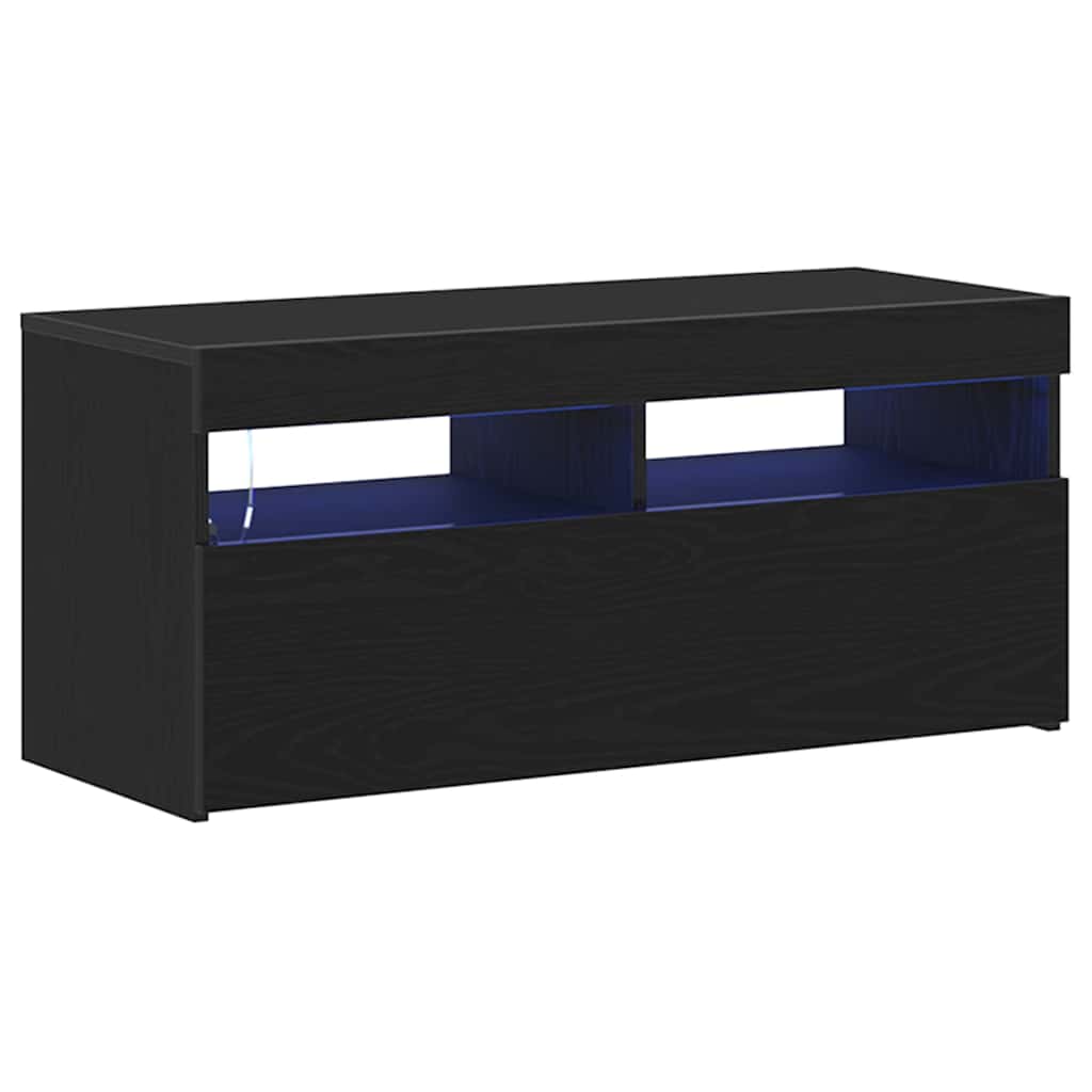 vidaXL TV Cabinet with LED Black Oak 90 x 35 x 40 cm Engineered Wood