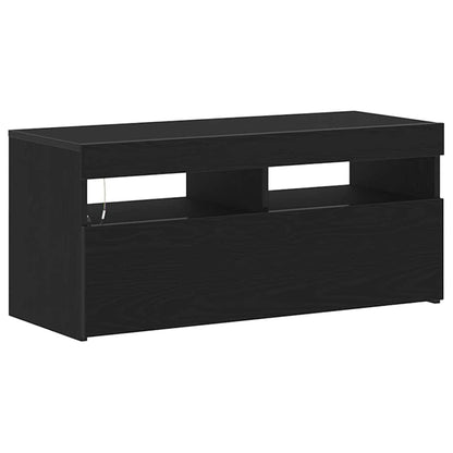 vidaXL TV Cabinet with LED Black Oak 90 x 35 x 40 cm Engineered Wood