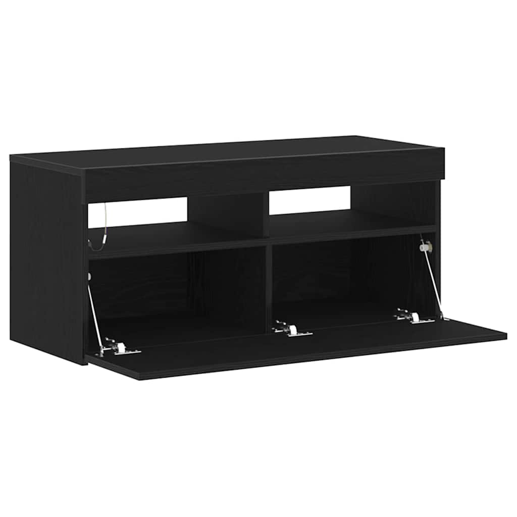vidaXL TV Cabinet with LED Black Oak 90 x 35 x 40 cm Engineered Wood