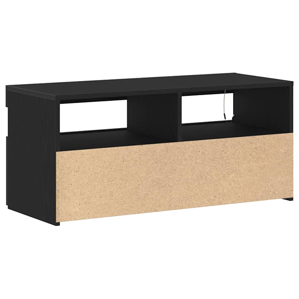 vidaXL TV Cabinet with LED Black Oak 90 x 35 x 40 cm Engineered Wood