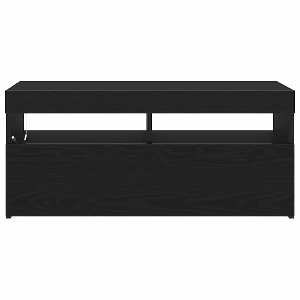 vidaXL TV Cabinet with LED Black Oak 90 x 35 x 40 cm Engineered Wood
