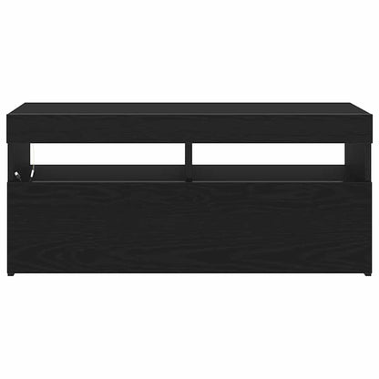 vidaXL TV Cabinet with LED Black Oak 90 x 35 x 40 cm Engineered Wood