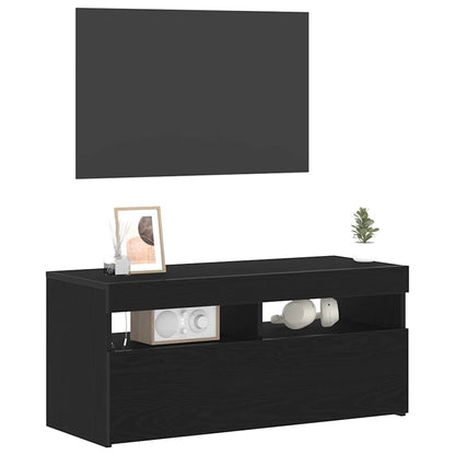 vidaXL TV Cabinet with LED Black Oak 90 x 35 x 40 cm Engineered Wood