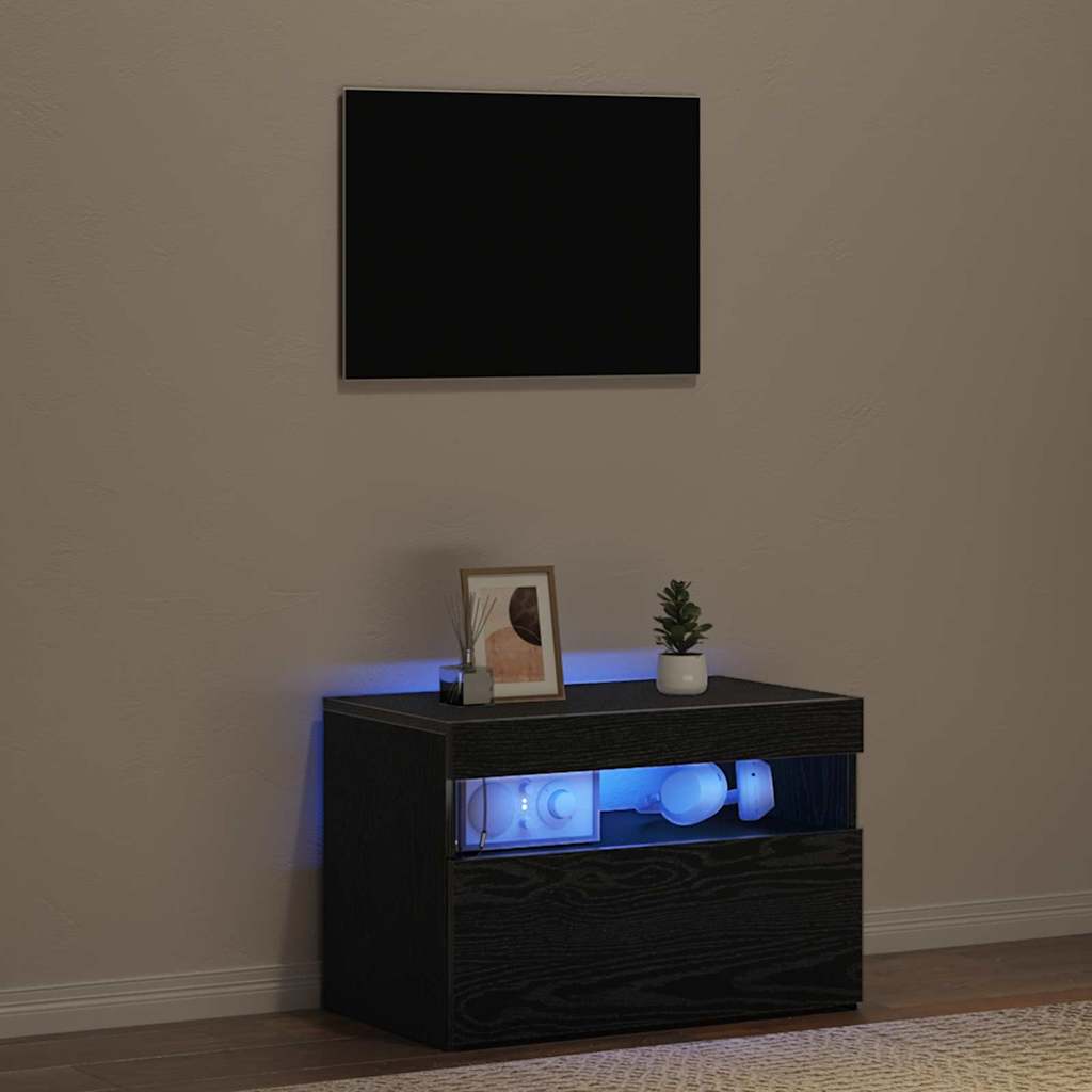 vidaXL TV Cabinet with LED Black Oak 60 x 35 x 40 cm Engineered Wood