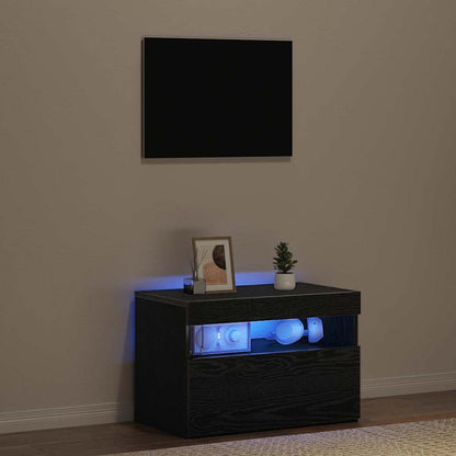 vidaXL TV Cabinet with LED Black Oak 60 x 35 x 40 cm Engineered Wood