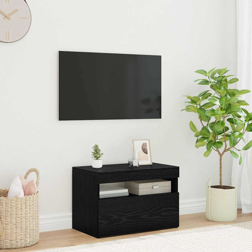 vidaXL TV Cabinet with LED Black Oak 60 x 35 x 40 cm Engineered Wood