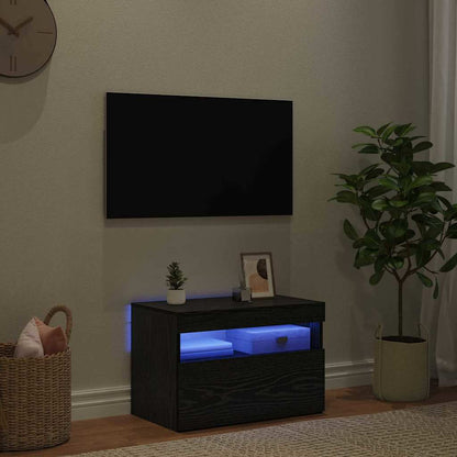 vidaXL TV Cabinet with LED Black Oak 60 x 35 x 40 cm Engineered Wood