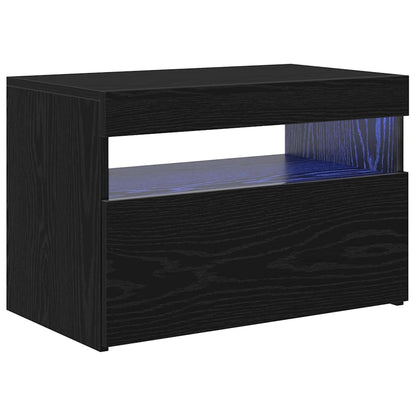 vidaXL TV Cabinet with LED Black Oak 60 x 35 x 40 cm Engineered Wood