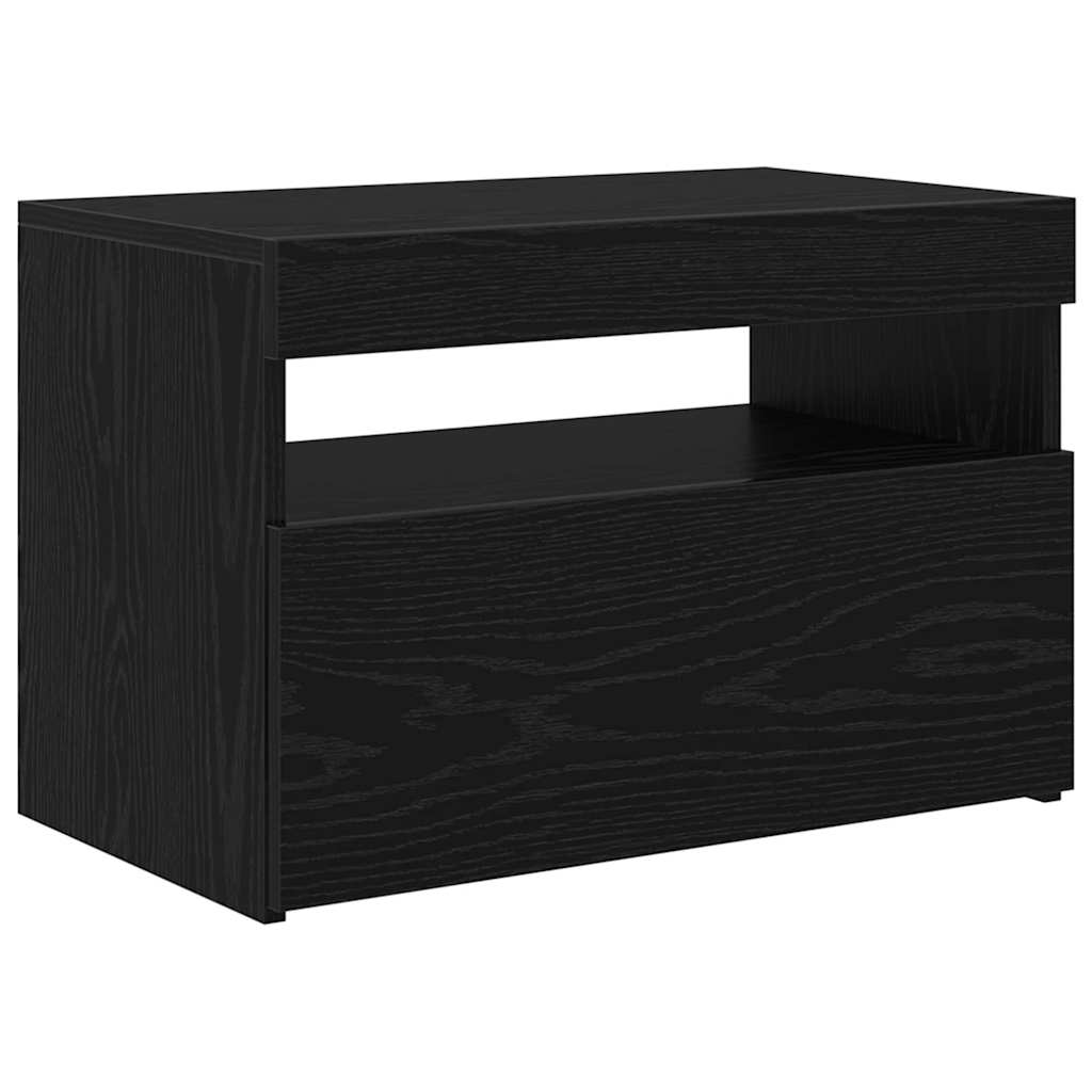 vidaXL TV Cabinet with LED Black Oak 60 x 35 x 40 cm Engineered Wood