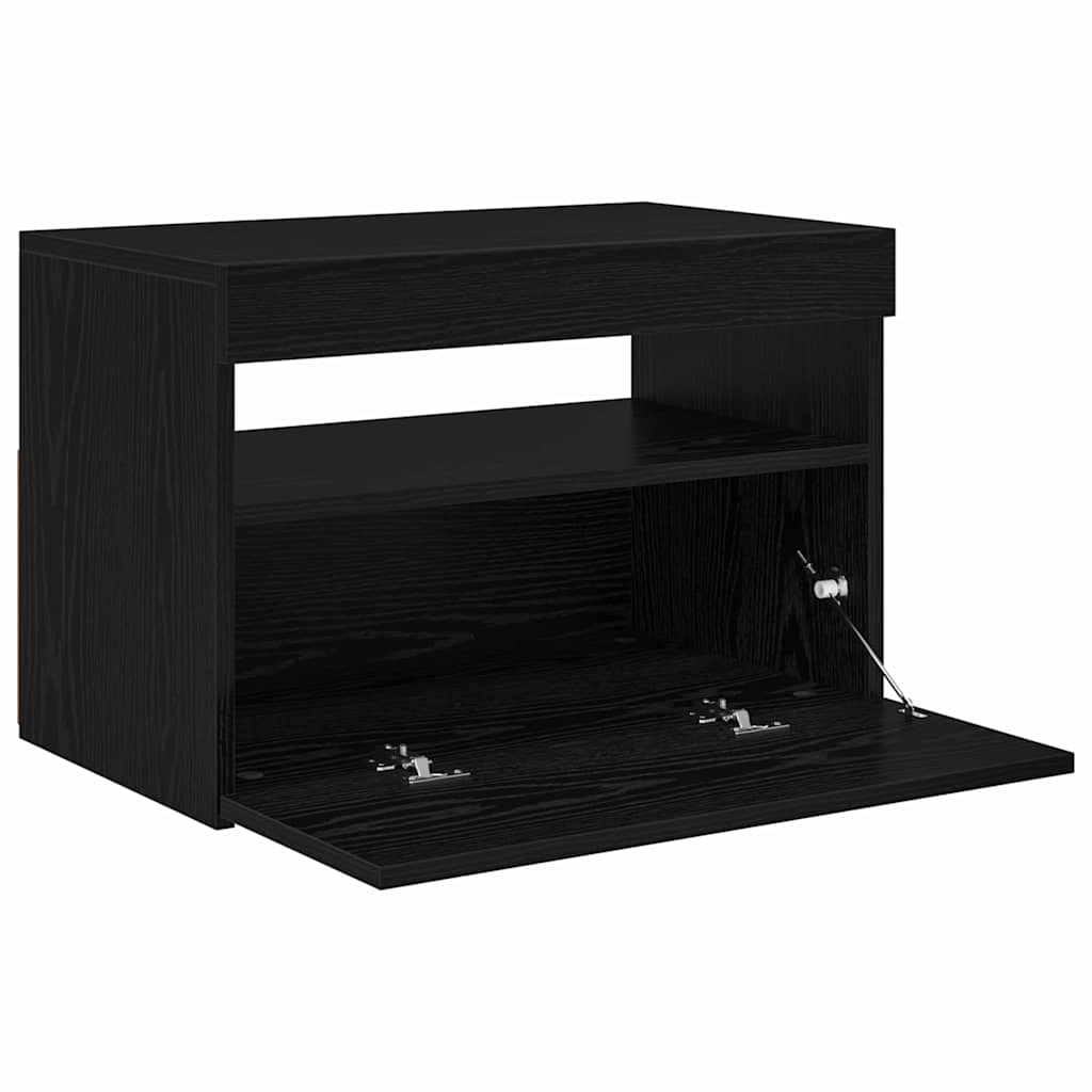 vidaXL TV Cabinet with LED Black Oak 60 x 35 x 40 cm Engineered Wood