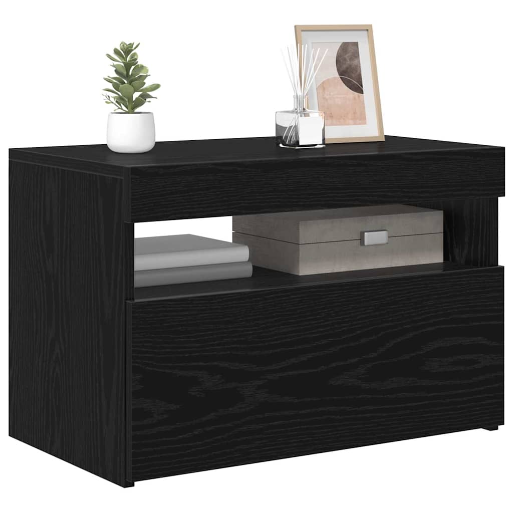 vidaXL TV Cabinet with LED Black Oak 60 x 35 x 40 cm Engineered Wood