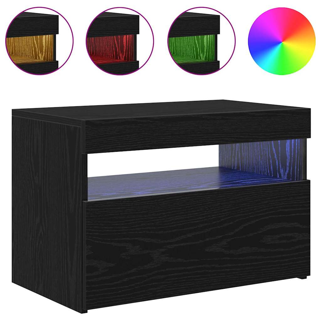 vidaXL TV Cabinet with LED Black Oak 60 x 35 x 40 cm Engineered Wood