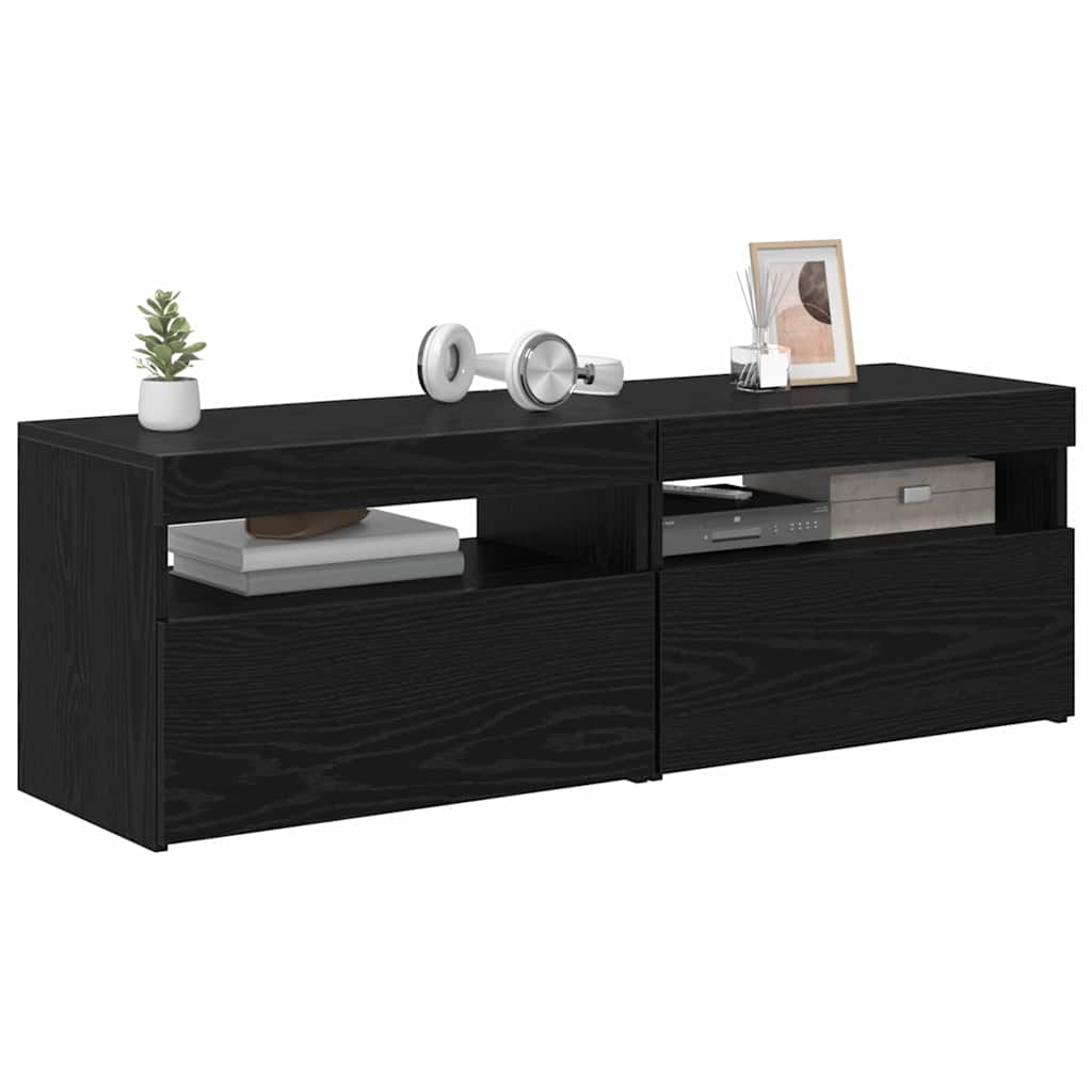 vidaXL TV Cabinet 2 pcs Black Oak 60 x 35 x 40 cm Engineered Wood