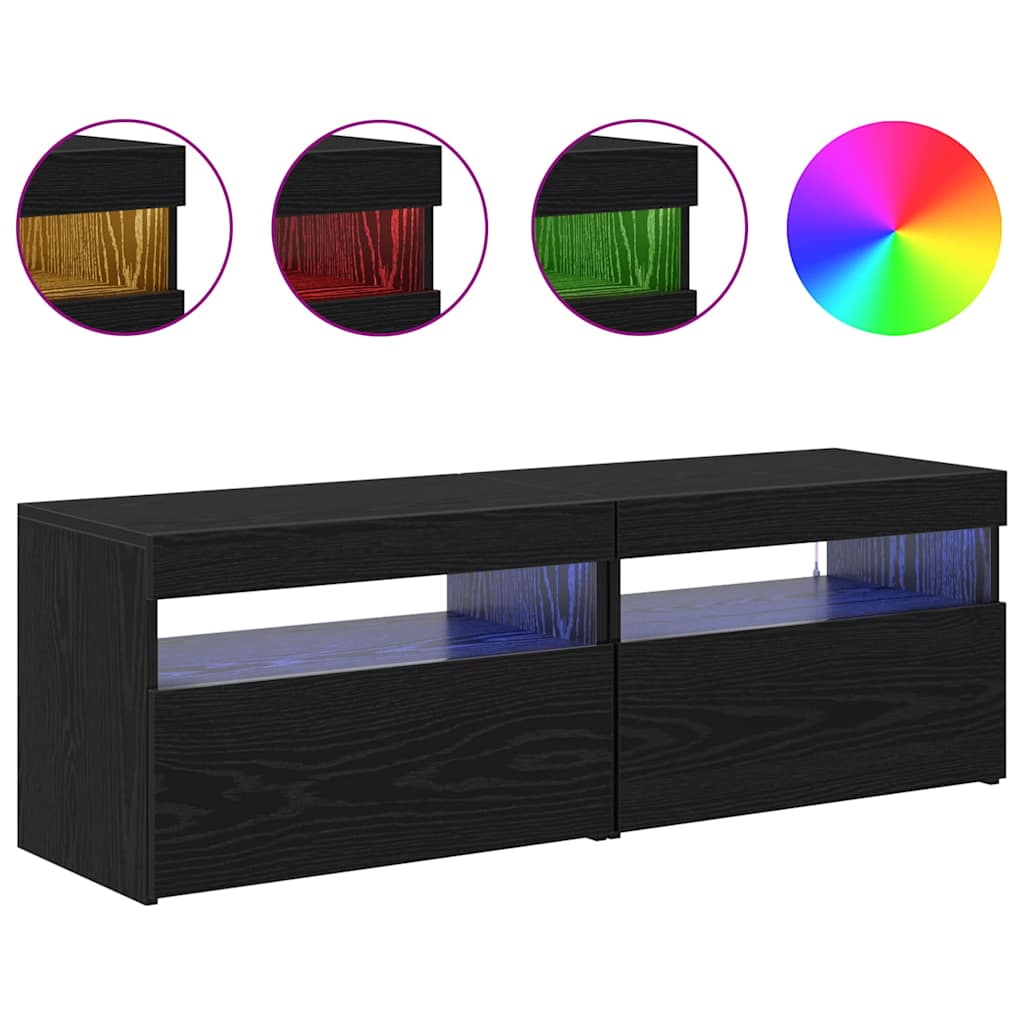 vidaXL TV Cabinet 2 pcs Black Oak 60 x 35 x 40 cm Engineered Wood