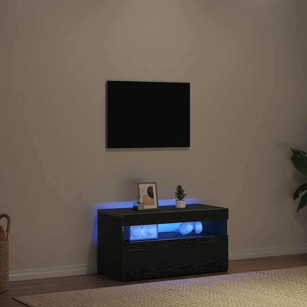 vidaXL TV Cabinet with LED Black Oak 75 x 35 x 40 cm Engineered Wood