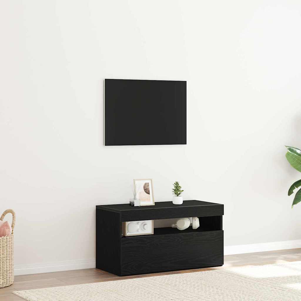 vidaXL TV Cabinet with LED Black Oak 75 x 35 x 40 cm Engineered Wood