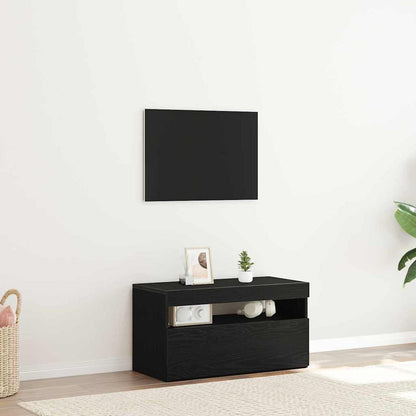 vidaXL TV Cabinet with LED Black Oak 75 x 35 x 40 cm Engineered Wood