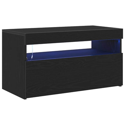 vidaXL TV Cabinet with LED Black Oak 75 x 35 x 40 cm Engineered Wood