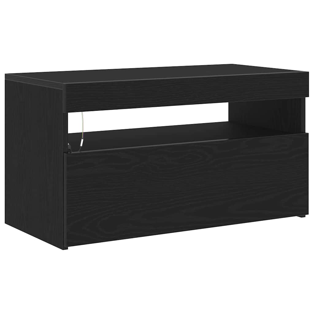 vidaXL TV Cabinet with LED Black Oak 75 x 35 x 40 cm Engineered Wood