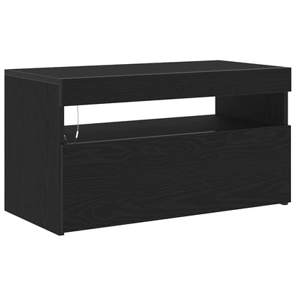 vidaXL TV Cabinet with LED Black Oak 75 x 35 x 40 cm Engineered Wood