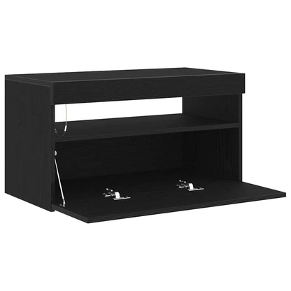 vidaXL TV Cabinet with LED Black Oak 75 x 35 x 40 cm Engineered Wood