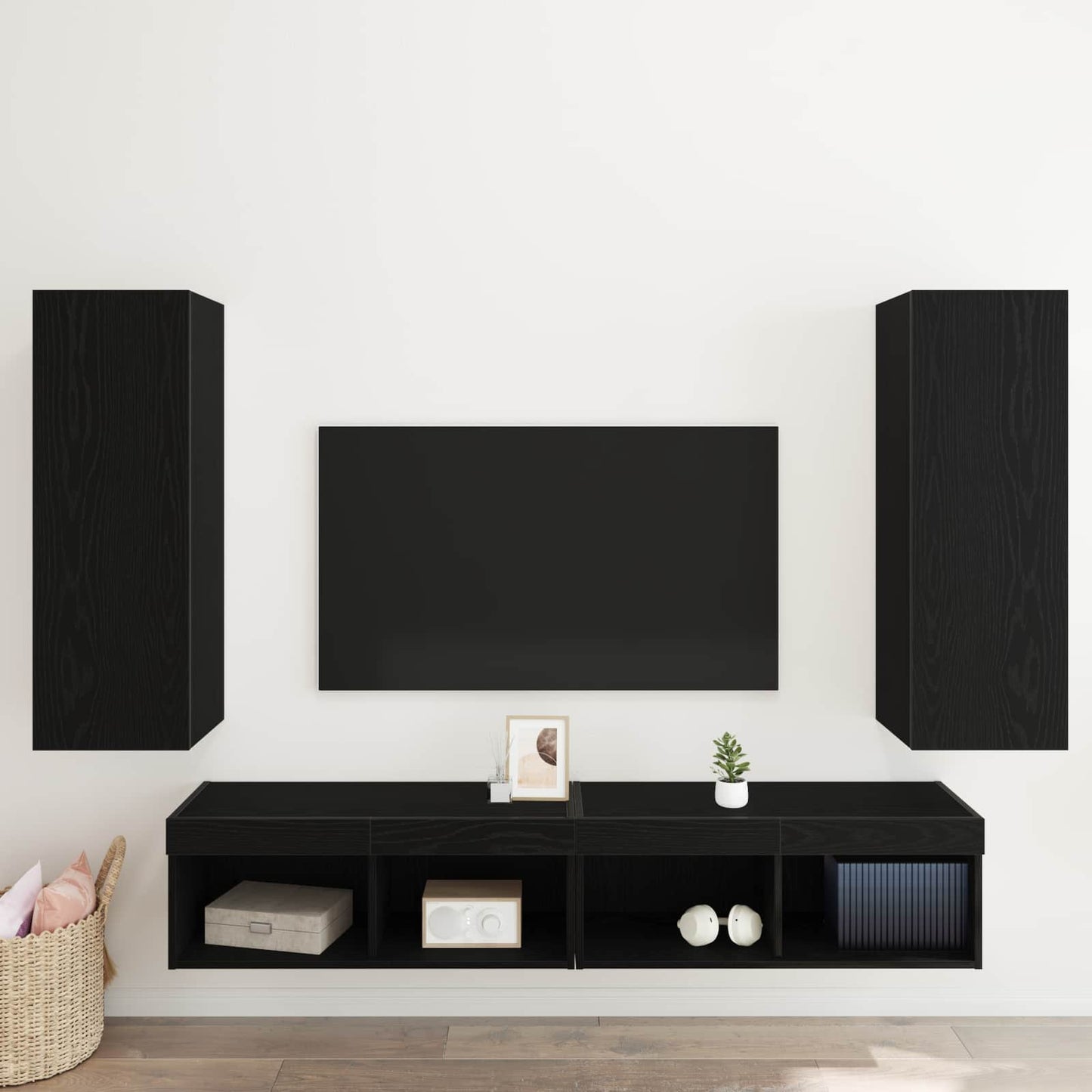 vidaXL Wall TV Cabinet 2 pcs Black Oak 30.5 x 28.5 x 90 cm
