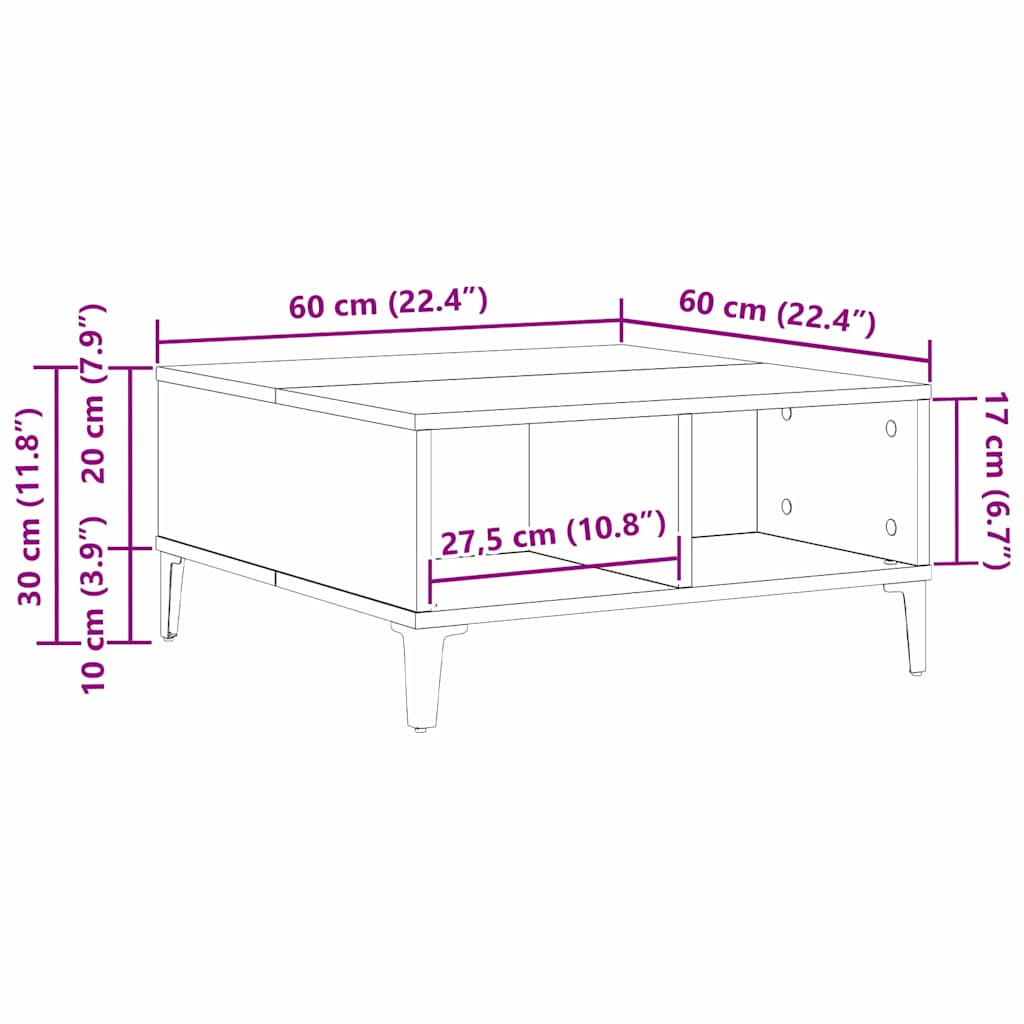 vidaXL Coffee Table Black Oak 60 x 60 x 30 cm
