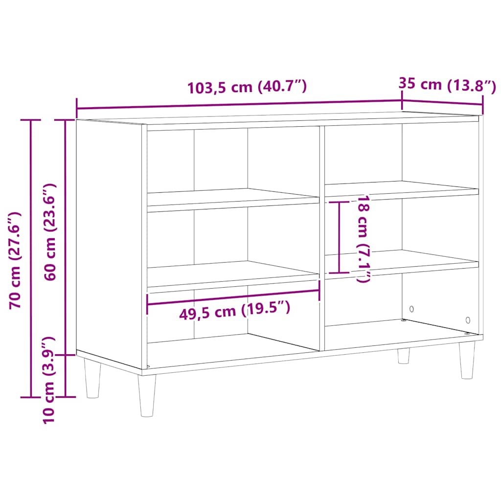 vidaXL Sideboard Black Oak 103.5 x 35 x 70 cm Engineered Wood