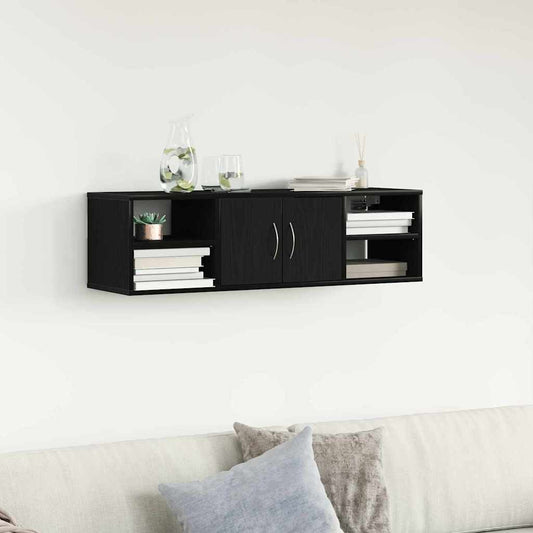 vidaXL Wall Shelf with Door Black Oak 102 x 30 x 29 cm Engineered Wood