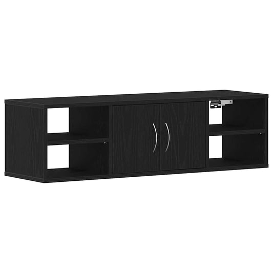 vidaXL Wall Shelf with Door Black Oak 102 x 30 x 29 cm Engineered Wood