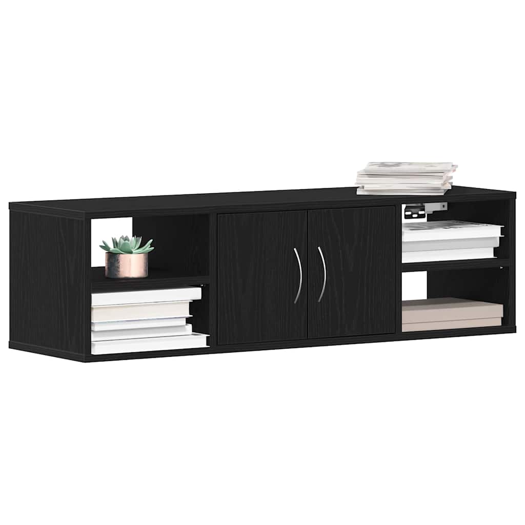 vidaXL Wall Shelf with Door Black Oak 102 x 30 x 29 cm Engineered Wood