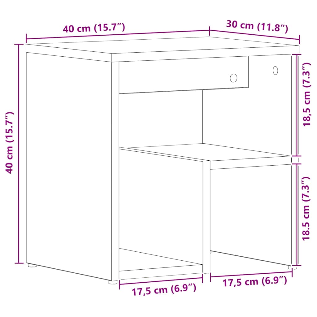 vidaXL Bedside Cabinet Black Oak 40 x 30 x 40 cm Engineered Wood