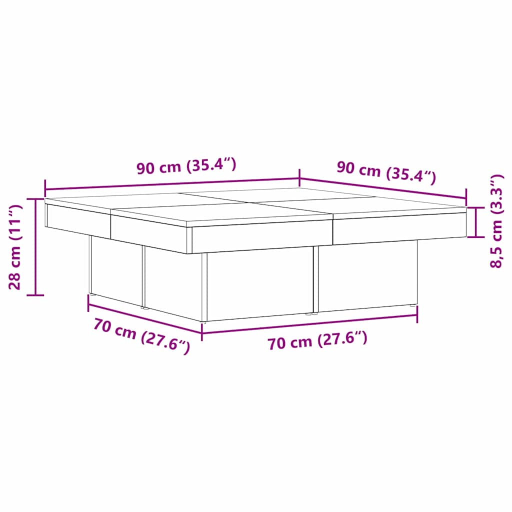 vidaXL Coffee Table Black Oak 90 x 90 x 28 cm Engineered Wood