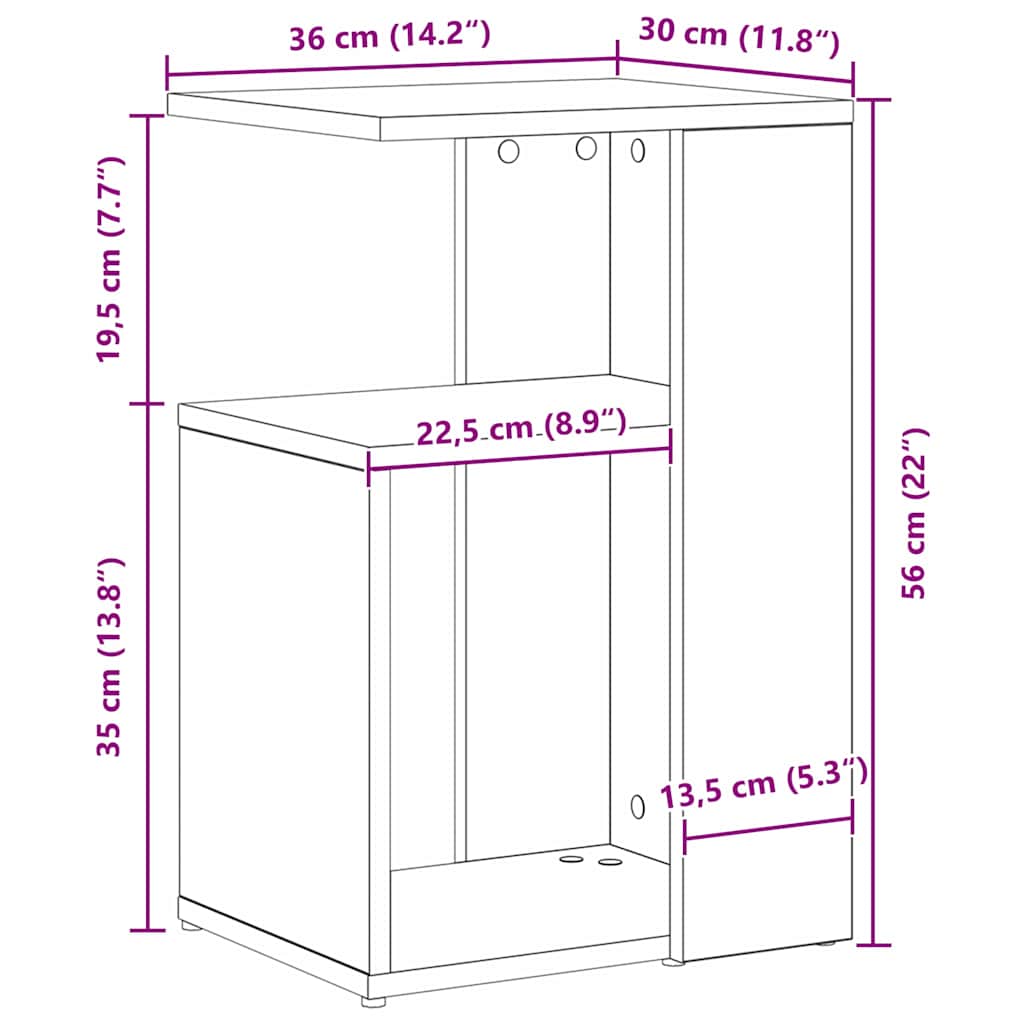 vidaXL Side Table Black Oak 36 x 30 x 56 cm Engineered Wood