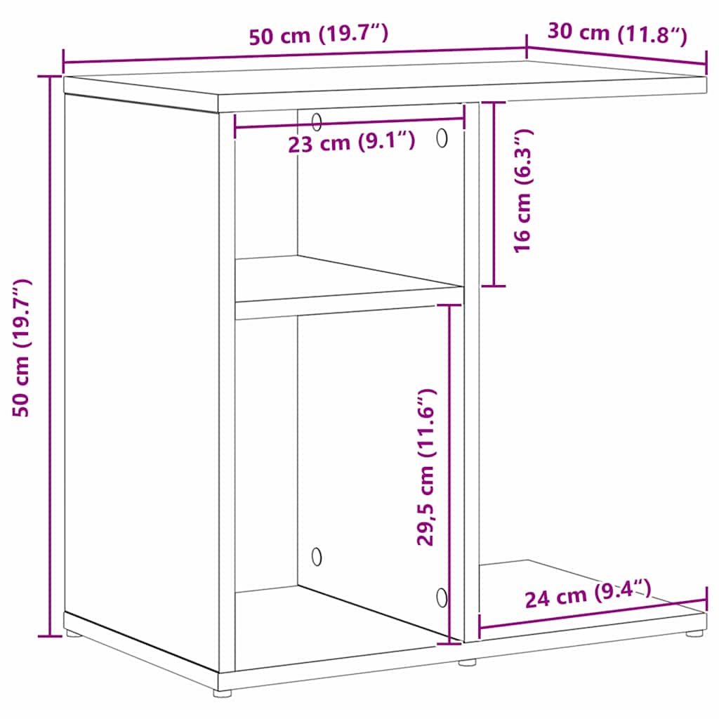 vidaXL Side Table Black Oak 50 x 30 x 50 cm Engineered Wood