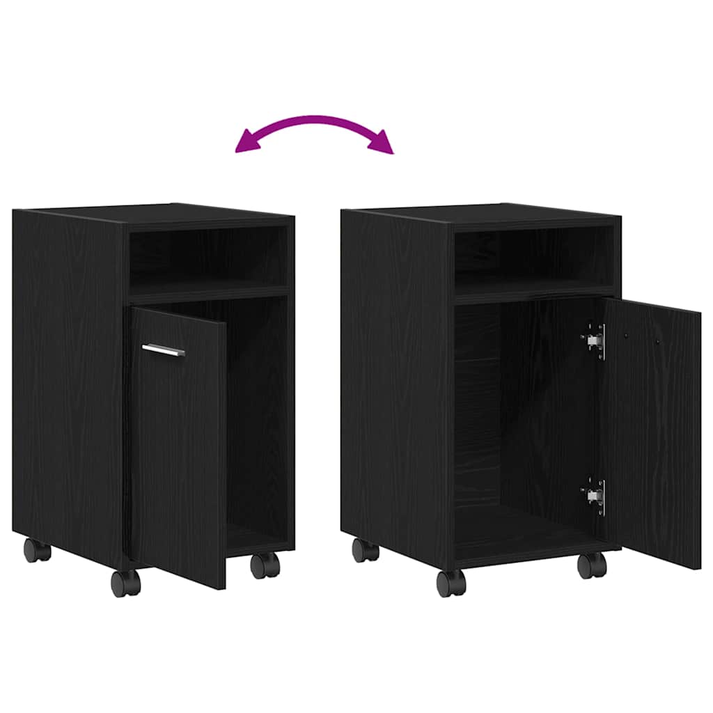 vidaXL Wheeled Side Cabinet Black Oak 33 x 38 x 60 cm Engineered Wood