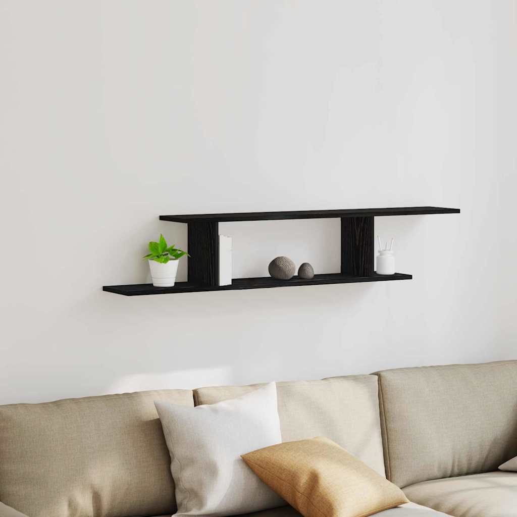 vidaXL Wall-mounted TV Shelf with Shelf Black Oak 125 x 18 x 23 cm