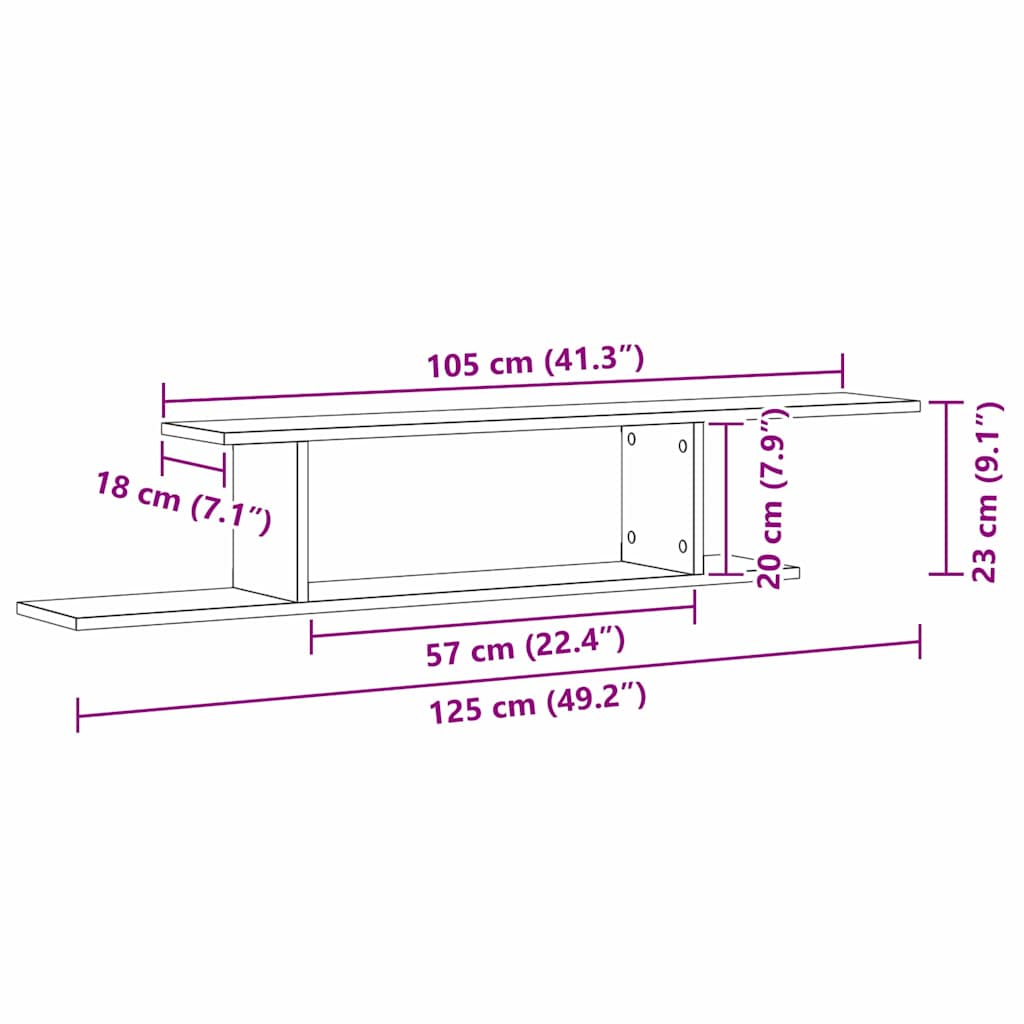 vidaXL Wall-mounted TV Shelf with Shelf Black Oak 125 x 18 x 23 cm