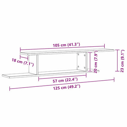 vidaXL Wall-mounted TV Shelf with Shelf Black Oak 125 x 18 x 23 cm