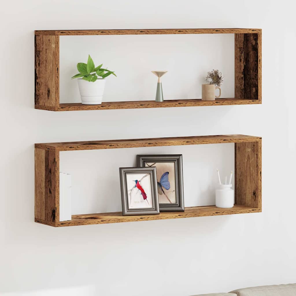 vidaXL Wall Shelves 2 pcs Old Wood 80 x 15 x 26 cm Engineered Wood