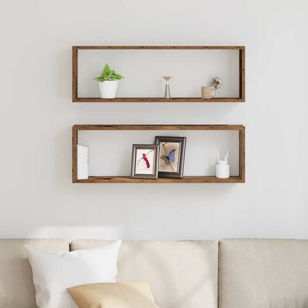 vidaXL Wall Shelves 2 pcs Old Wood 80 x 15 x 26 cm Engineered Wood