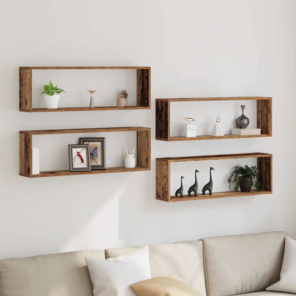 vidaXL Wall Shelves 4 pcs Old Wood 80 x 15 x 26 cm Engineered Wood