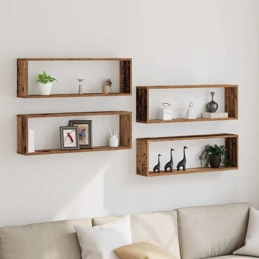 vidaXL Wall Shelves 4 pcs Old Wood 80 x 15 x 26 cm Engineered Wood